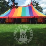 top cat big tops rainbow coloured tent with logo